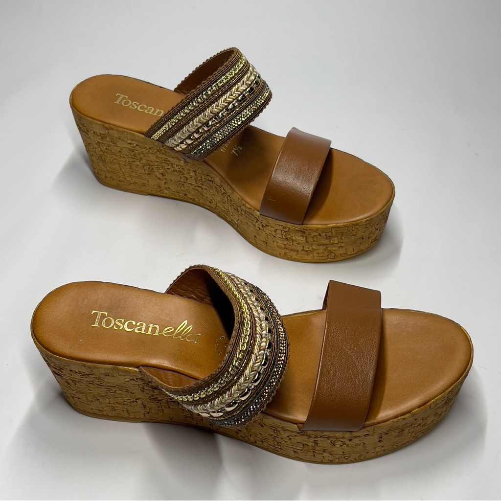 Toscanella Women’s Size 7 1/2 Summer Wedge Sandal Gold Detail Strap